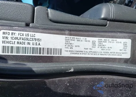 2020 Jeep Grand Cherokee Laredo E 4X4 из США, поврежденный, VIN 1C4RJFAG9LC379151